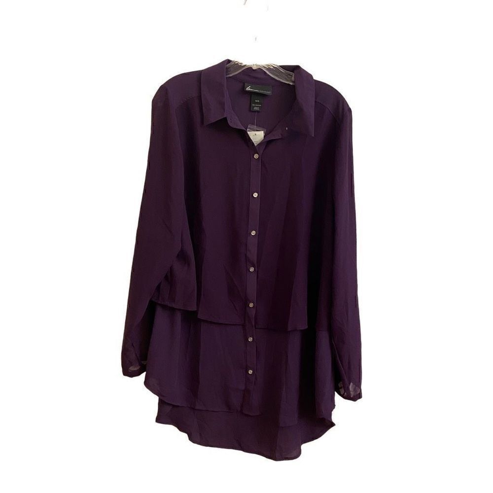 NEW Lane Bryant Chiffon Long Sleeve Button Down Blouse Eggplant Purple Sz 14/16